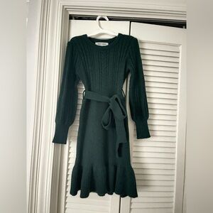 Grace Karin Forest Green Cable Knit Girls Dress